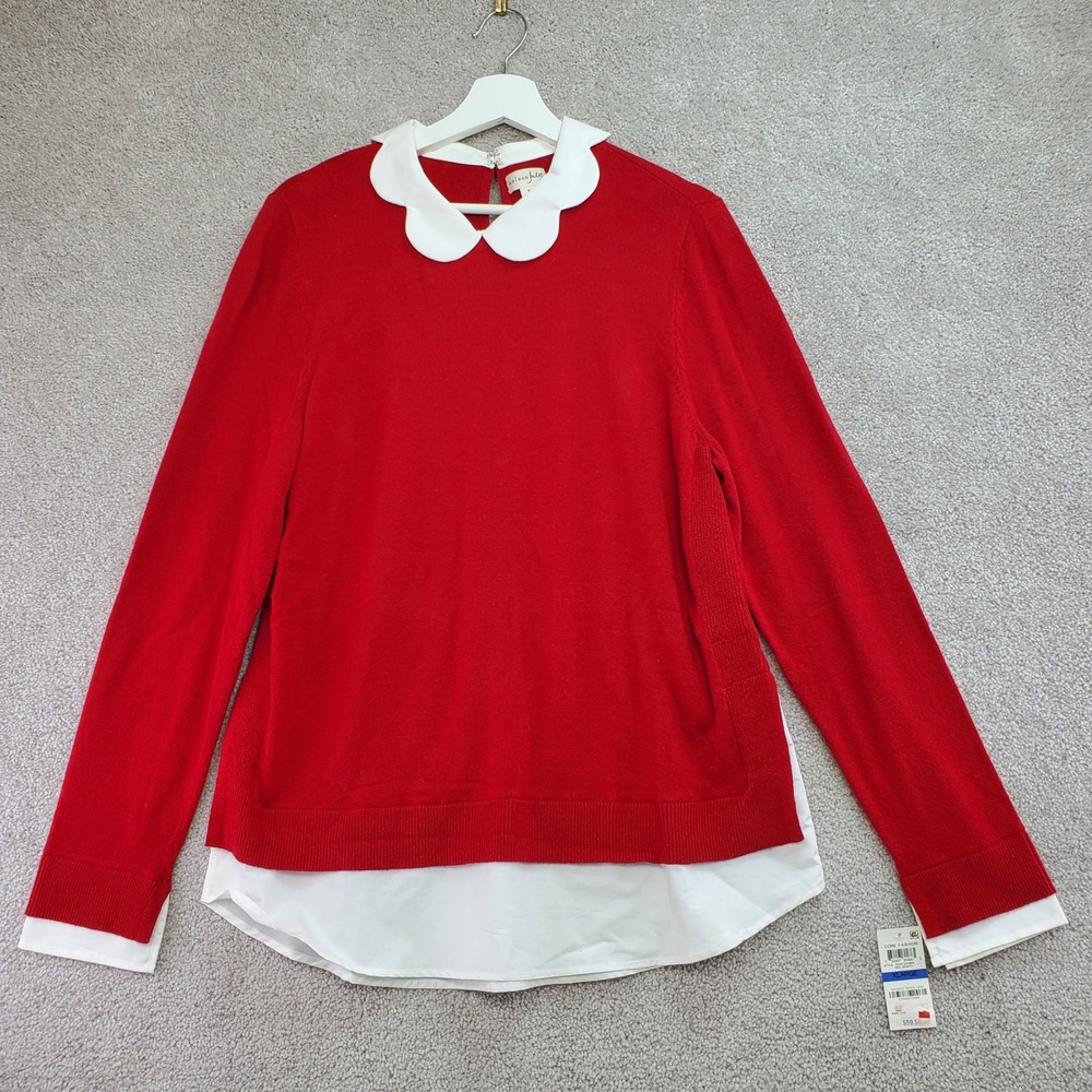 Maison Jules Red Zenith Sweater Womens XL Peter Pan Collar Layered Knit Preppy